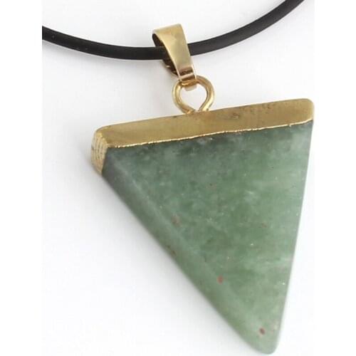 Trendy-beads Simple Style Light Yellow Gold Color Natural Green Aventurine Geometric Pendant Fashion Stone Jewelry