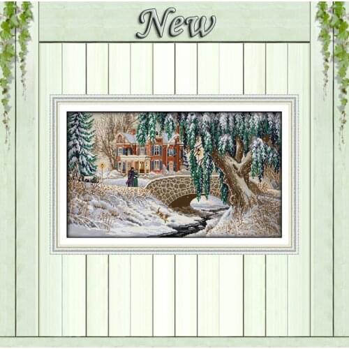 Christmas Snow-covered landscape,Printed on canvas DMC 11CT 14CT Cross Stitch kit,needlework Sets embroider,Europe snow Scenery
