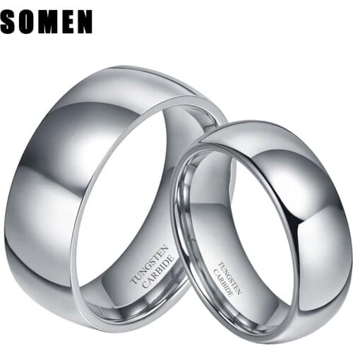 2Pcs 6mm & 8mm High Polished Pure Tungsten Carbide Domed Engagement Wedding Band Couples Rings Sets for Men and Women anel