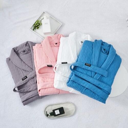 Night gown absorbent soft thick cotton robe six-layer gauze hotel robes for men women couples long pajamas kimono sexy nightwear