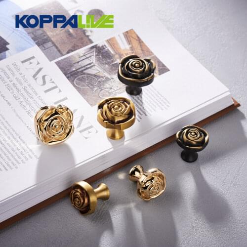 Knobs and handles carved rose solid brass cupboard bedroom furniture hardware gold cabinet drawer pulls knob
