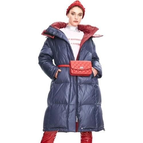 2020 winter new hooded down jacket womens loose large size over the knee long thick warm coat