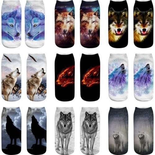 New Wolf 3D Printing Animal Socks Sock Fashion Unisex Cartoon Socks Meias Female Funny Low Ankle Sock Women men