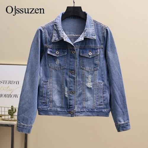 Autumn Slim Coat Women‘s Jeans Jacket Short Washed Korean Plus Size 4XL 5XL Jackets Denim Womans Ripped Spring Casual Outerwear