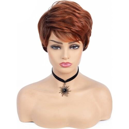 BCHR Short Wig Dark/Red Orange Synthetic Wigs with Side Bang Dark Roots Ombre Wig for Women Natural Wave Hair