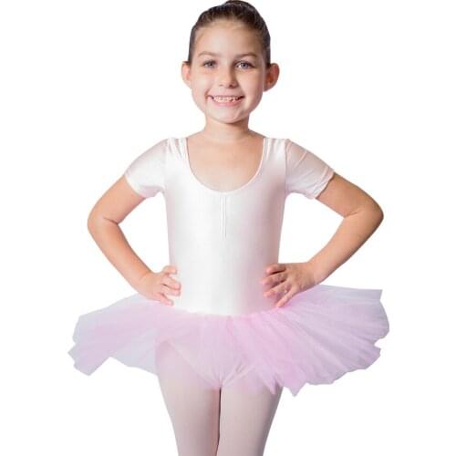 Adult Girls Kids Ballet Dance Tutu Dress Shiny Lycra Short Sleeve Tulle Skirts Recital Performance Costume