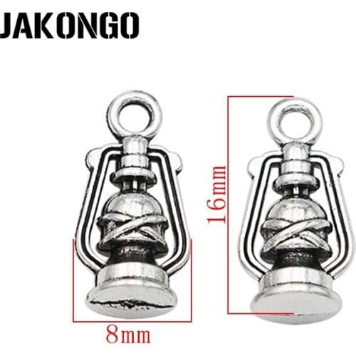 30pcs Antique Silver Plated Kerosene Lamp Charms Pendants for Jewelry Making Bracelet DIY Handmade Craft 16X8mm