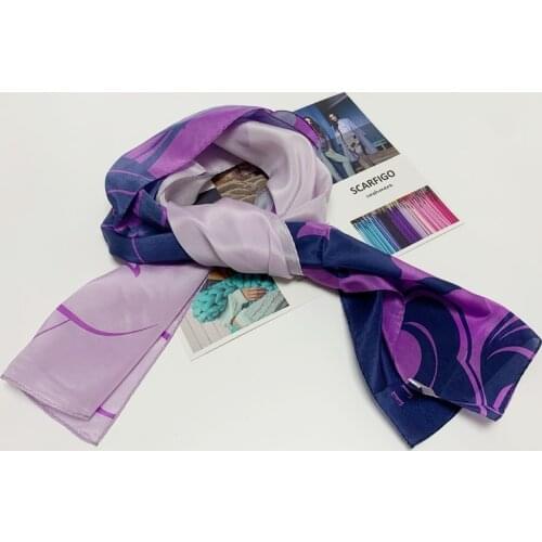 SCARFIGO 25*140cm Geometric Printing Silk Scarves For Women Elegant Long Silk Scarf Hijab