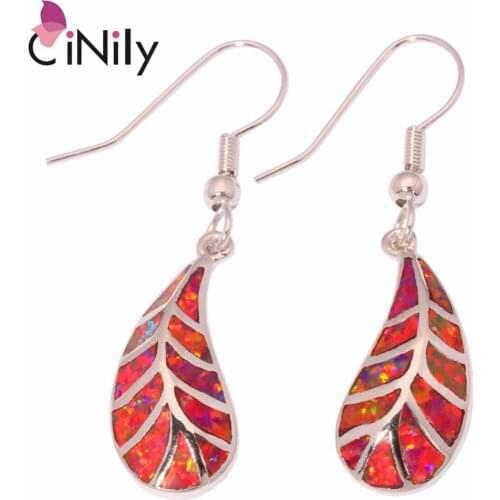 CiNily Created Red Fire Opal Silver Plated Earrings Wholesale Hot Sell Party for Women Jewelry Dangle Earrings 1 5/8" OH3481