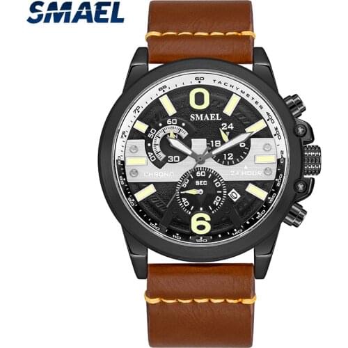 SMAEL Casual Men Watch 2021 Auto Date Leather Strap Quartz Watches Men Waterproof 30M Fashion Creative Wristwatches 9010