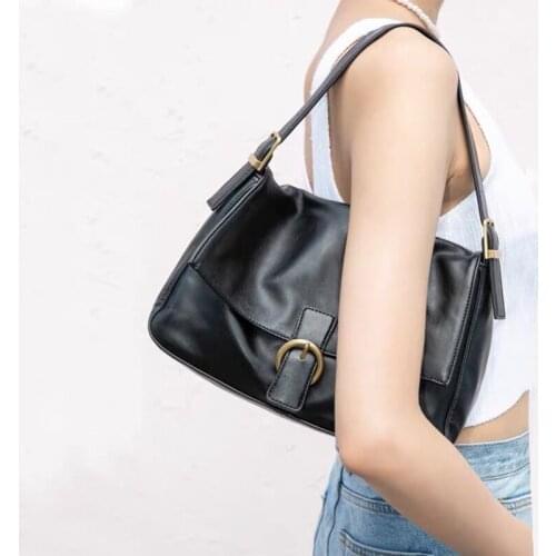 Retro Soft PU Leather Underarm Shoulder Bags For Women Vintage Black Tote Purse Handbags Female Crossbody Bags