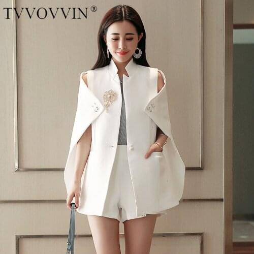 TVVOVVIN 2020 Autumn New Stand Collar Sleeveless Cloak Jacket Single Button Patchwork Pockets Vintage Windbreaker Femals X118
