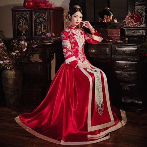 High Quality Qipao Exquisite Gift Bride Embroidery Wedding Dress Chinese Style Marriage Clothing Oriental Choengsam