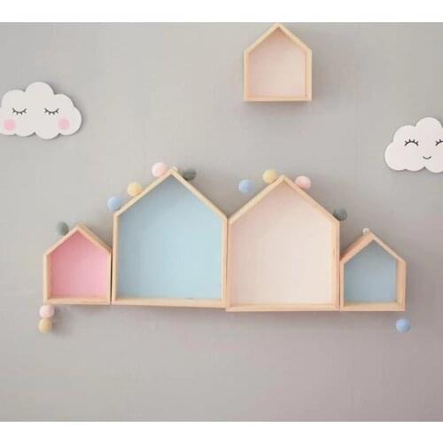 High Quality Wall Wooden Shelf Kids Room Nursery Decoration Shelf Wood Children Boy Girl Room Nordic Room Decor Wall Decor Shelf