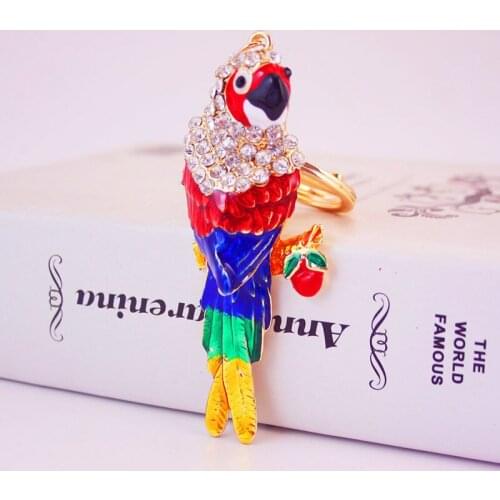 XDPQQ Korean Creative Cute Colorful Parrot Keychain Animal Bird Keychain Metal Rhinestone Pendant Small Gift