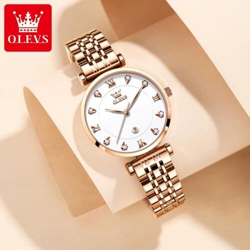 OLEVS Luxury Brand Fashion watches Women Rhinestone Quartz Watch Womens Dress Gold Clock Calendar Wristwatches Relojes Mujeres