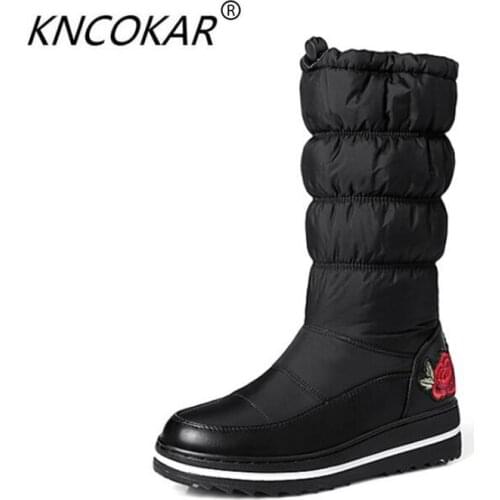 KNCOKAR Winter 2018 new style fashionable down boots embroidered snow boots leisure middle boots students cotton boots
