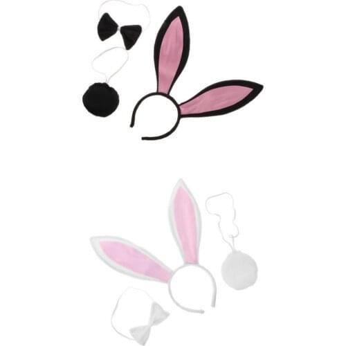 2 Set Woman Girls Pink Black Rabbit Bunny Costumes Accessory Ears Headband Tail Bow Tie Cosplay Dress
