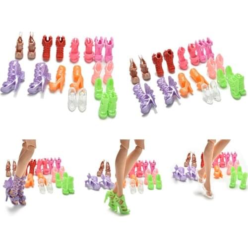 20Pcs/Lot Color Random Fashion Fixed Styles Doll Shoes Bandage Bow High Heel Sandals for Dolls Accessories Toys Russian