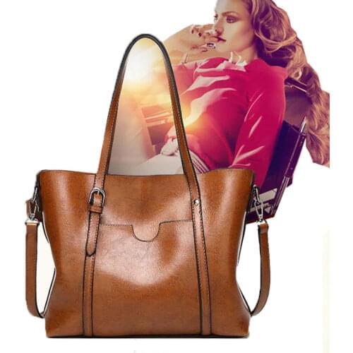 2021 Women Bag Oil Wax Womens Leather Handbags Luxury Lady Hand Bags With Purse Pocket Women Messenger Bag Big Tote Sac Bols