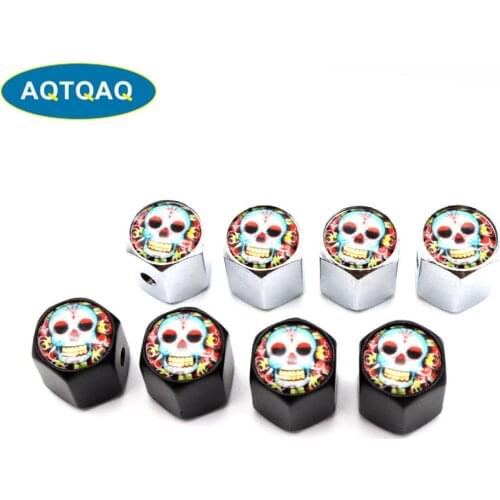 4Pcs/set Car Styling Zinc Alloy Anti-theft Skull With Flowers Style Car Tire Valve Caps Wheel Tires Tire Stem Air Cap Airtight