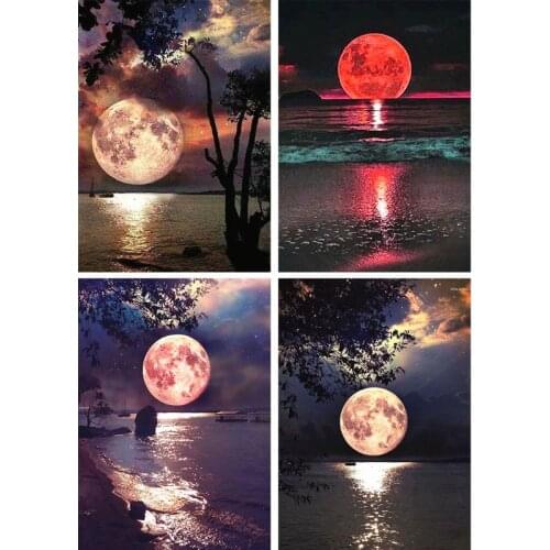 4 Pack Night Moon 5D DIY Diamond Painting Kits Full Drill Rhinestone Embroidery