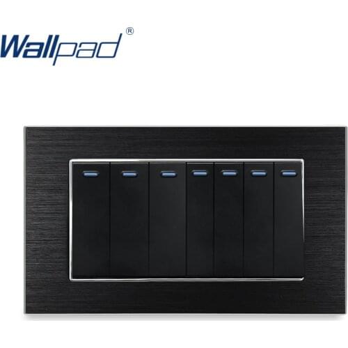 7 Gang 2 Way Switch Wallpad Luxury Wall light Switch Satin Metal Panel With Silver Border 146*86mm Rocker Switches Interrupteur