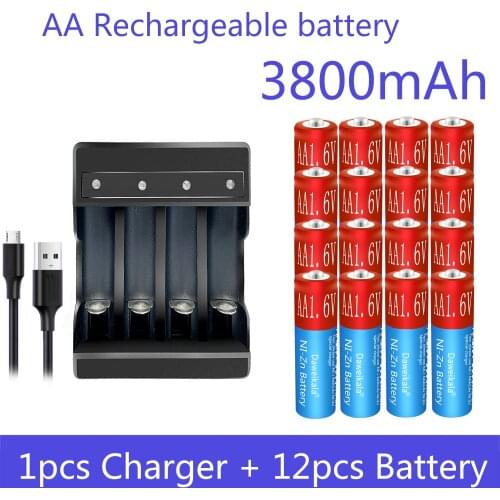 AA Rechargeable Battery Ni-Zn 3800mAh 1.6V NiZn Battery for toys MP3 Solar Lights Digital Camera MP4 RC car with 1 USB Charger