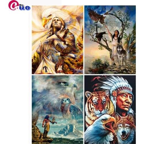 5D DIY Diamond Painting Indian Wolf Eagle Cross Stitch Kits Picture Mosaic Full Diamond Embroidery Wolf Handmade Home Decor