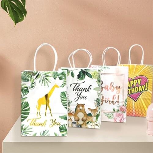 AVEBIEN 2021 New Cartoon Gift Bag Baby Shower Paper Bags Wedding Gifts for Guests “Thank You” Bag Portable Gift Bag 10/20pcs