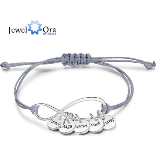 JewelOra Personalized Mothers Kids Name Charms Bracelets Custom Engraving Stainless Steel Infinity Bracelets for Women Moms Gift