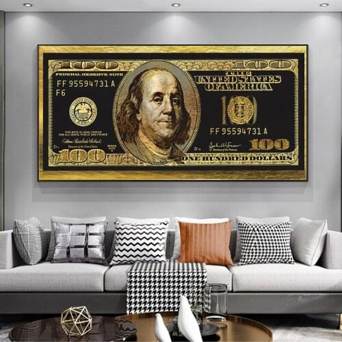 Black and Gold Dollar Modular Canvas Painting Money Posters and Prints Nordic Modern Wall Art Pictures for Living Room Decor