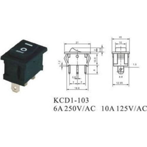 Black 10Pcs/lot 3 Pin Snap-in On-Off-on Rocker Switch KCD1-103