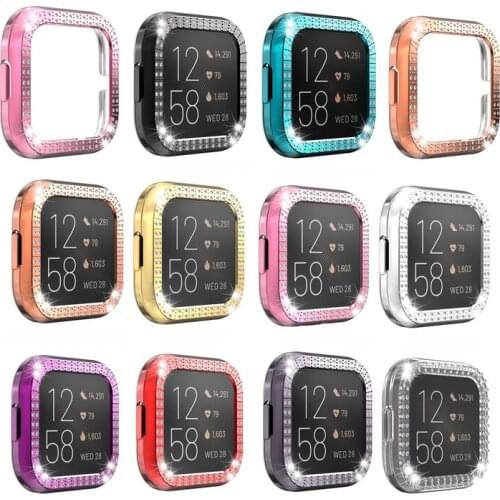 Double Diamond Watch Case for Fitbit Versa /Lite Luxury Bling Protective Frame Cover Smart Watch Shell For For Fitbit Versa 2