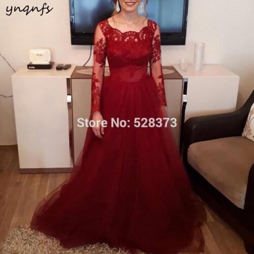 Elegant Long Sleeve Mother of the Bride/Groom Dresses Outfits Wine Red Fall Winter Party Dress 2020 Burgundy bride mother dress