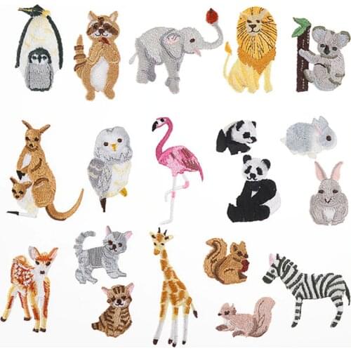 Flamingo Lion Panda Elephant Animal Iron on Patches for Clothing Cartoon Embroidery Appliques Pet Dog Cat Badges for Clothes