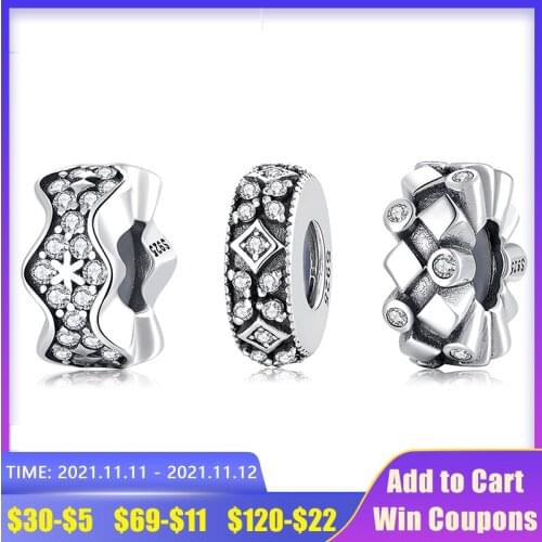925 Sterling Silver DIY fine clear CZ like flower stopper spacer beads Fit Original europeu Charm Bracelet Jewelry making