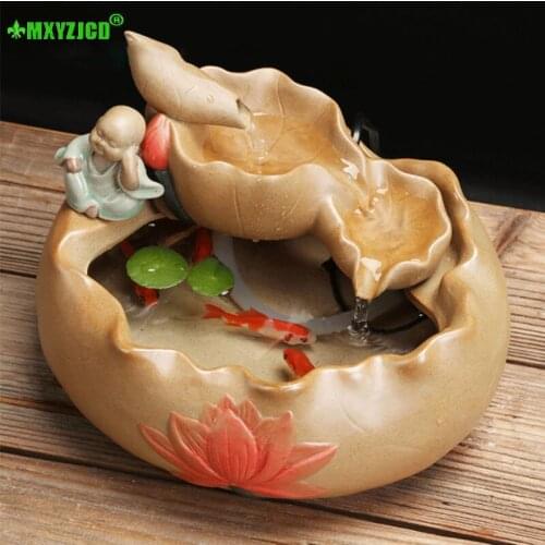 Ceramic Running Water Decoration Small Fish Tank Aquaculture Plant Potted Young Monk Sculpture Crafts Home Decorations