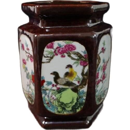 China Old Porcelain Pastel Hexagonal Penholder For Flower Bird Painting Penholder