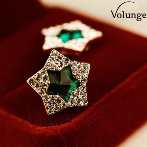 Fashion Star Shape Green Bule Crystal Stud Earrings Alloy Zircon Earrings For Women 2017 New Volunge Jewelry