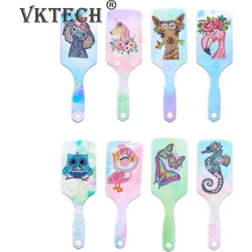 Mosaic Rhinestone Animal Pattern Air Cushion Comb Resin Diamond Painting Kit DIY 5D Hair Brushes Gift