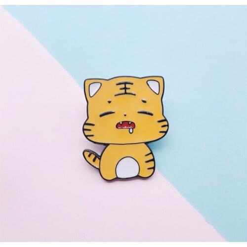 Cartoon Cute Yellow Animal Tiger Drooling Enamel Brooch Sweet Alloy Pins Badge Clothes Accessories Woman Jewelry Gift For Friend