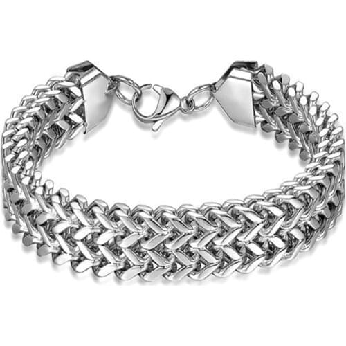 POTCET Mens Stainless Steel Titanium Steel Double Bracelet Geometric Fashion Retro Hip Hop Party Jewelry