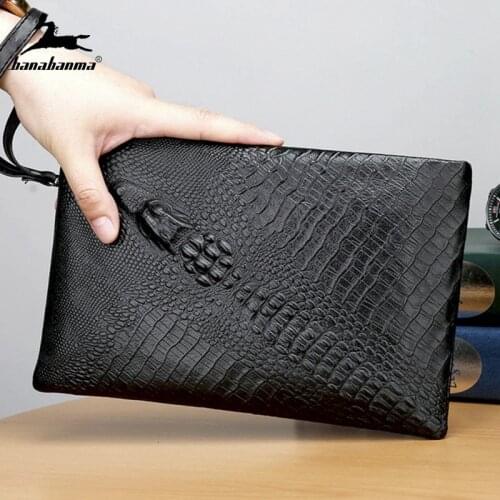 Genuine leather wallet for men Alligator clutch bag money retro leather men card holder wallet zipper coin purse cartera hombre