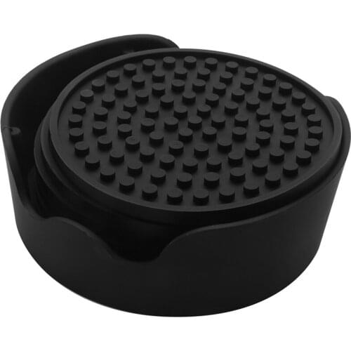 Coasters Set Of 6 In Holder - Protect Furniture From Water Marks & Damage - Good Grip, Deep Tray, Large 4.3 Inch Size (Black)-AB