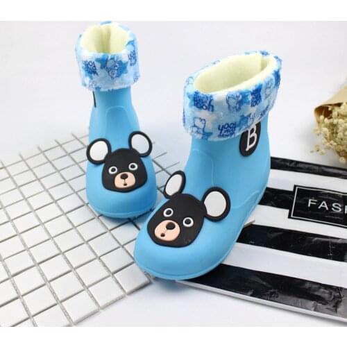 New Rain Boots Kids Boys Rubber Rainboot Baby Girls Waterproof Boot Pvc Warm Children Water Shoes Cartoon Four Seasons Removable