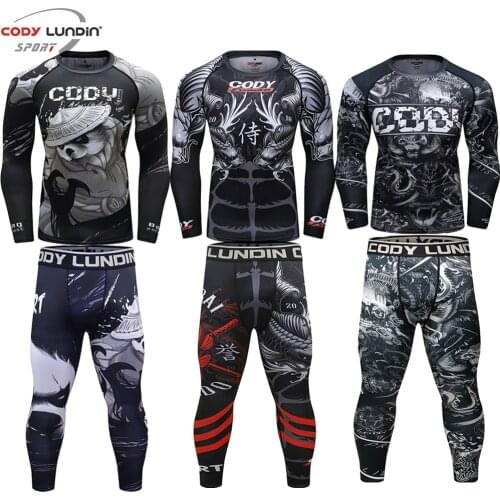 Brand New Bjj Gi MMA Compression Rashguard Male T Shirt +Pant Work Out Clothing Sets 3D Fitness Tights Bodybuild fit Rash Guard