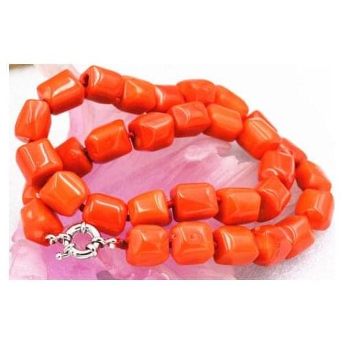 Charming! orange facets Cylinder Coral stone Necklace 17"