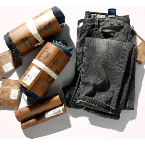 Autumn Distressed Jeans Mens Straight Pencil Pants European and American Washed Old Retro Heavy Weight Stretch Denim Trousers