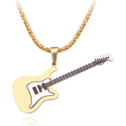 Punk Guitar Necklace for Guys Guitar Player Pendant Necklace R&B Bass Guitar Chain Music Lover Rock Collares Jewelry